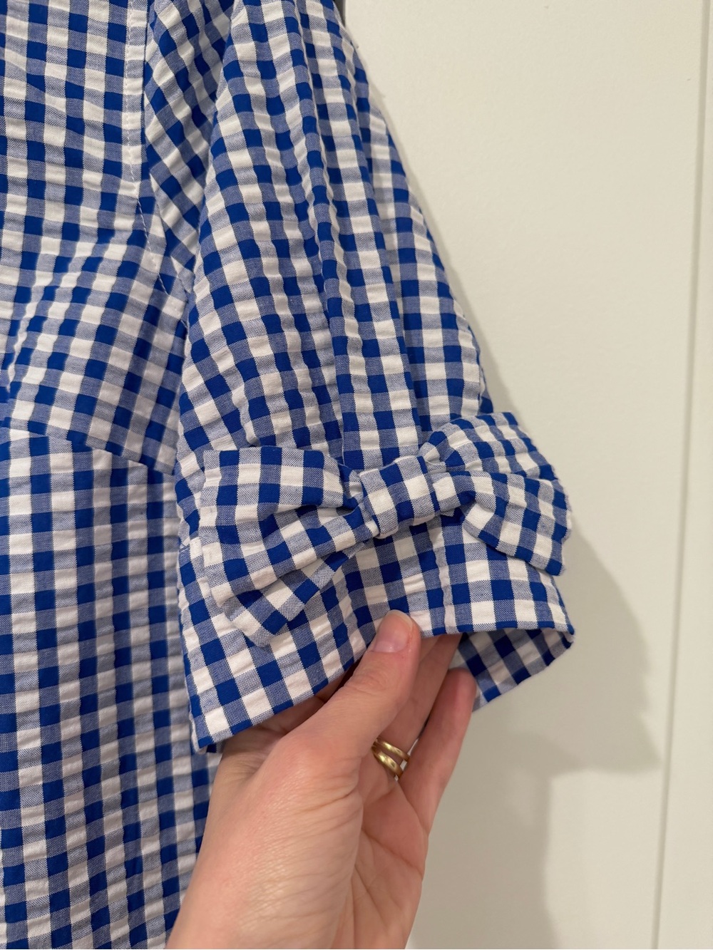 Crown & Ivy blue white gingham dress bow size large - Picture 2 of 3